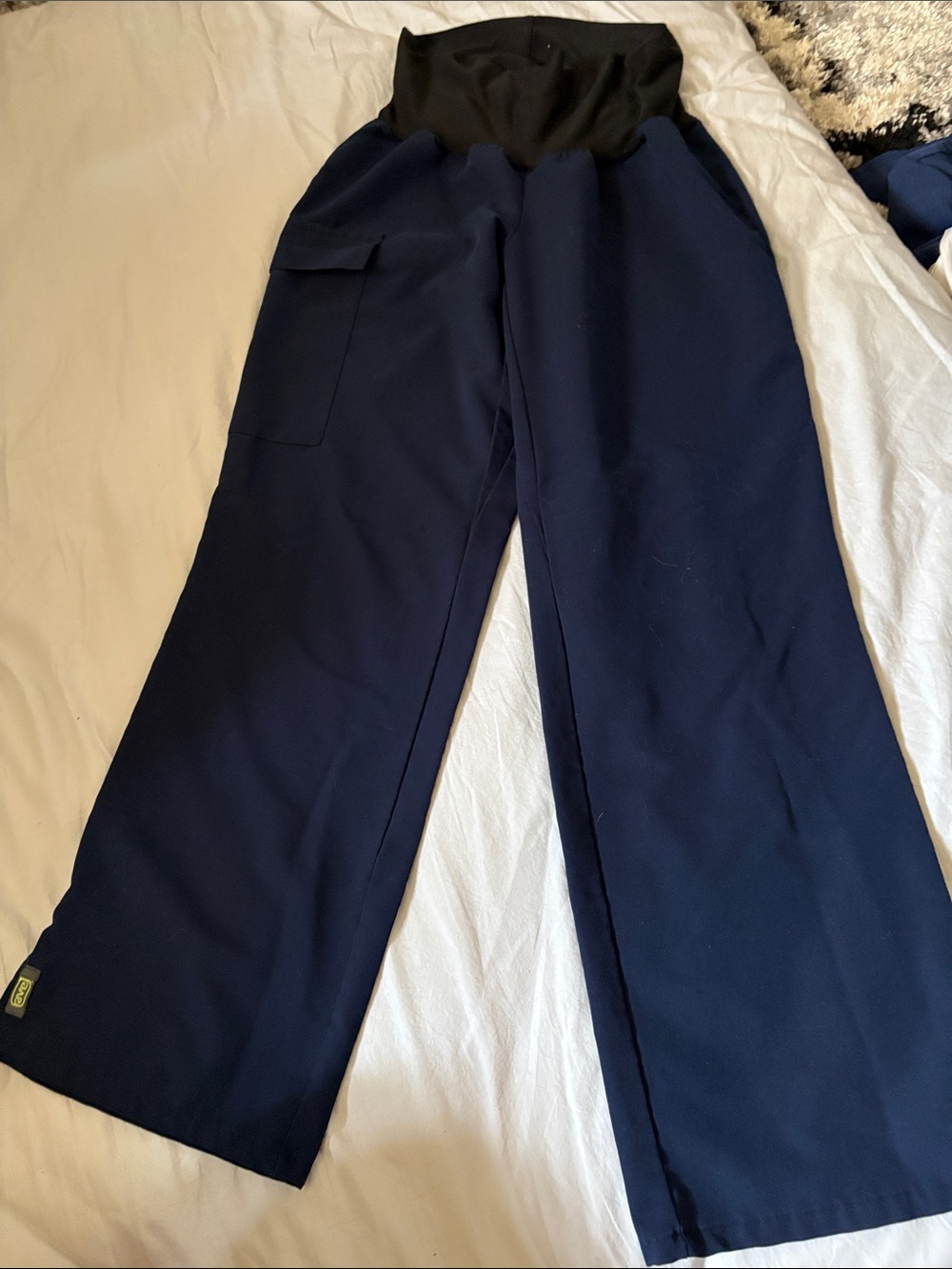 Women's Navy Wide-Leg Maternity Trousers with Black Waistband